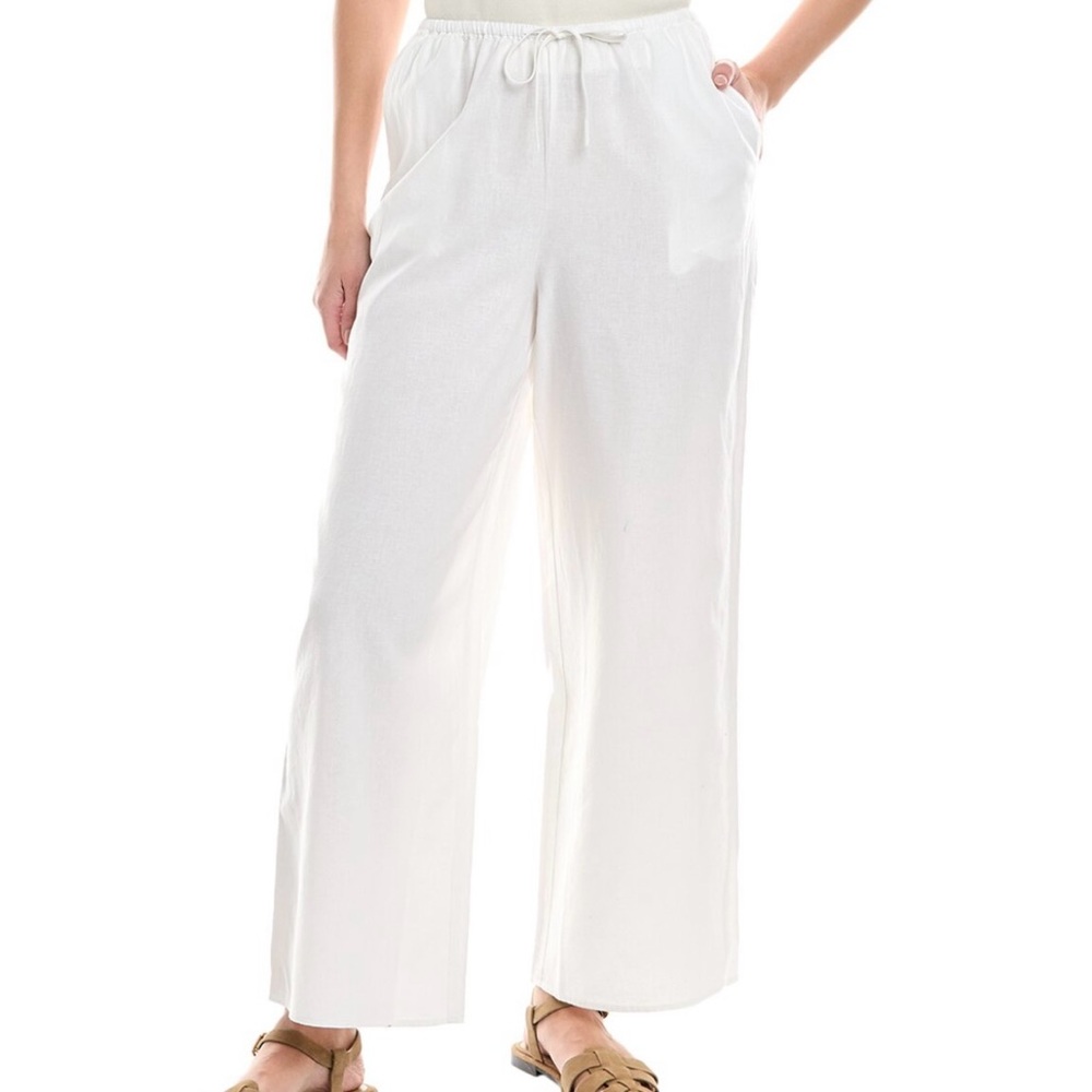 Onia Womens Air Linen Wide Leg Drawstring Pant White